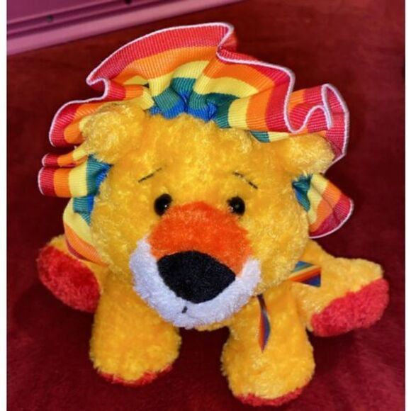 Vintage 1999 Baby Gund Lion With Rainbow Trim & Ribbon HTF - Picture 10 of 10